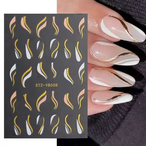 1PCS Colorful Bronzing Striped Nail Art Decals Nail Decoration Geometric Lines Flowers 3D Nail Stickers Y2K Nail Art Supplies