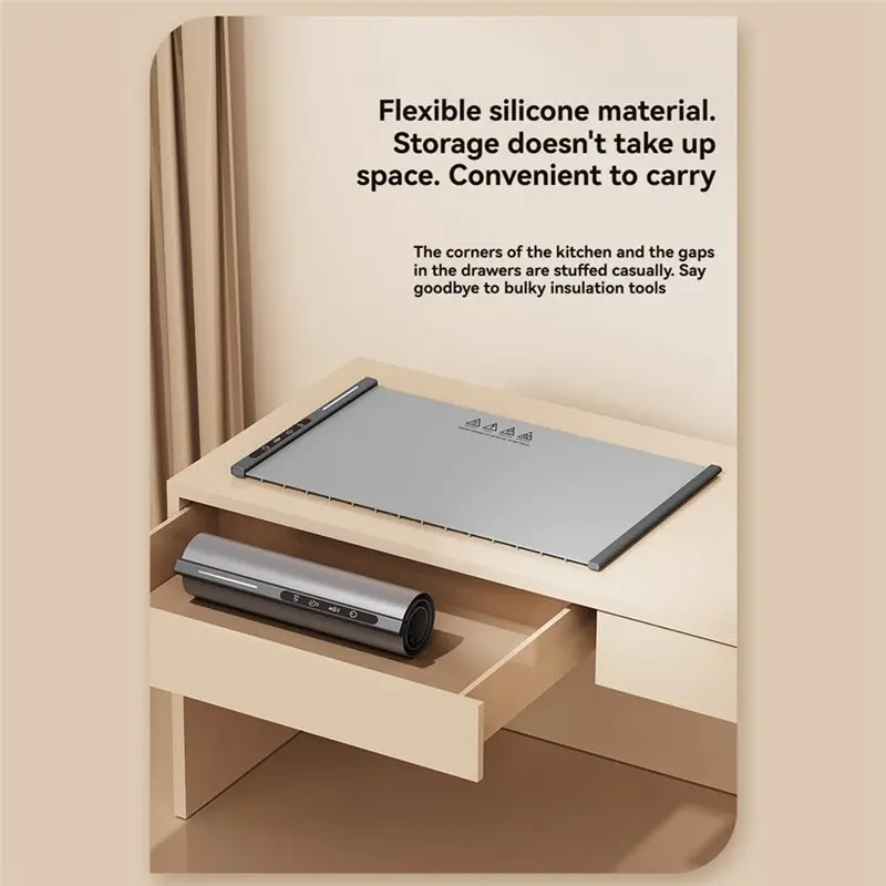 B83B-Foldable Food Warming Mat Electric Warming Tray Temp Setting Heat In 10S For Buffet Server Serving Party Warmers US Plug-B