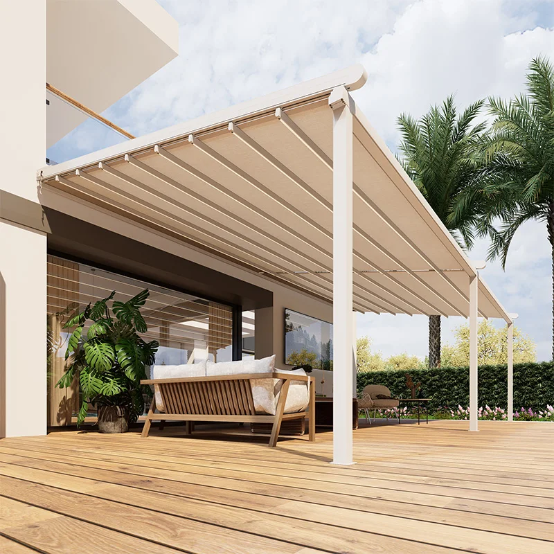 Outdoor Motorized Retractable Roof Awning Electric Retractable Roof Pergola Automatic Retractable Roof Canopy Terrace Cover PVC