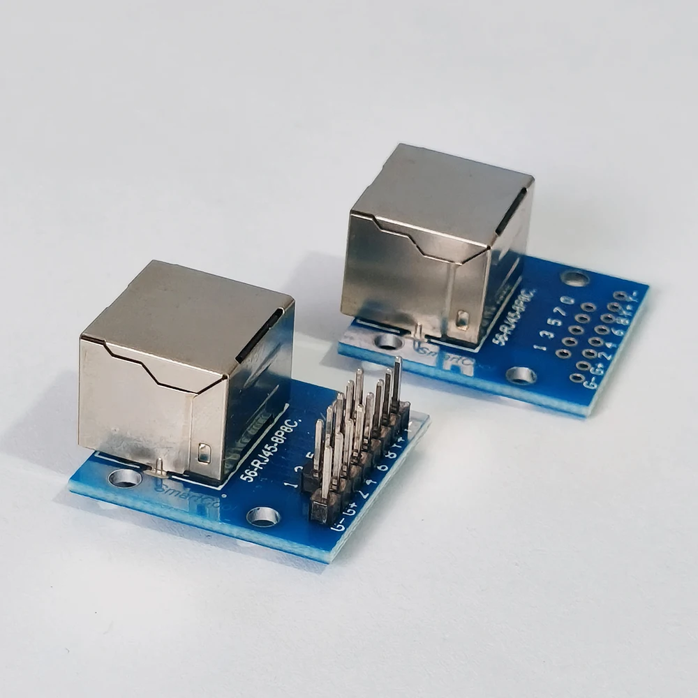 1/5 Stück RJ45-Buchse mit Breakout-Board und blauer LED-Licht-Schutzfolie, 2,54 mm DIP-Pin, Ethernet-Kristallbuchse, Test-PCB-Adapter – Detail 5