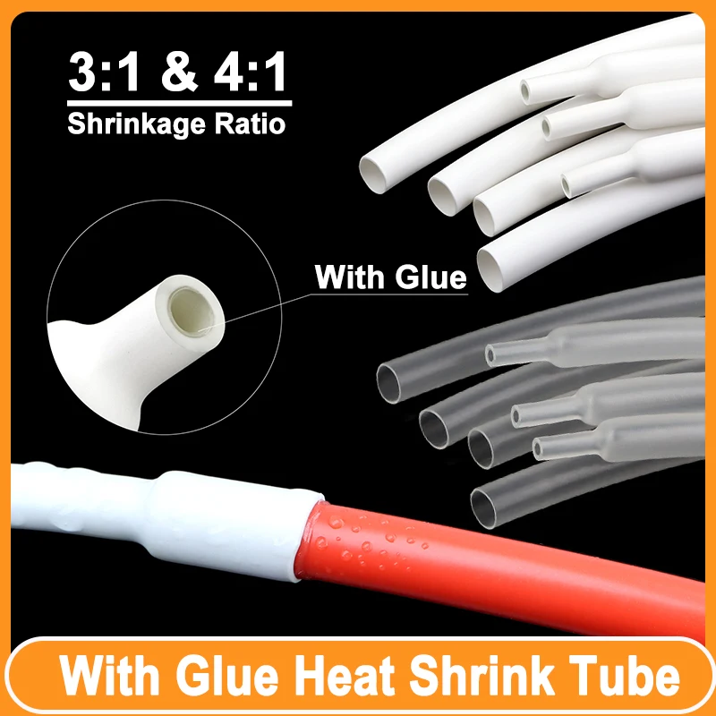 

3:1/4:1 Shrink With Glue Heat Shrink Tube 1.6 ~ 52mm White Clear Dual Wall Adhesive Lined Polyolefin ﻿Wrap Cable Protect Sleeve