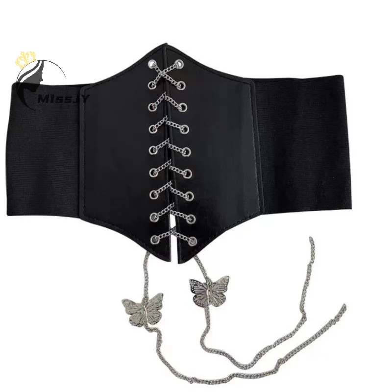 ผู้หญิงเซ็กซี่รัดตัว Underbust Gothic Butterfly CHAIN Curve Shaper สายรัดกระชับสัดส่วน
