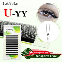 LAKANAKU 2D UU tecnología fibras forma de pestañas U YY cilios para extensión de volumen maquillaje doble punta pestañas paralelas yy Fio u pestañas postizas maquillage