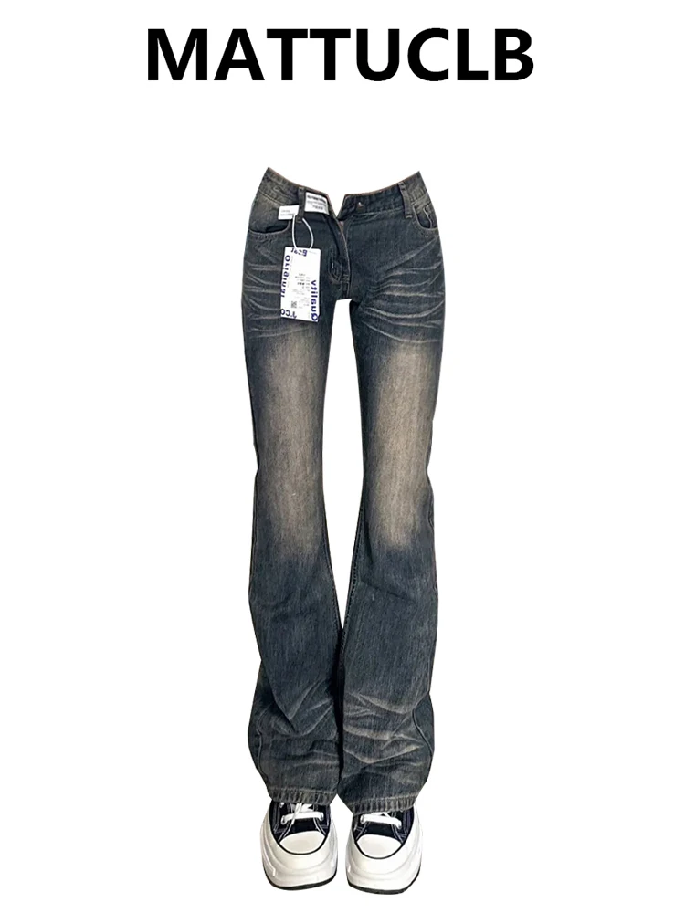 

Women Vintage Low Waisted Flare Denim Pants Japanese Abi Y2k Harajuku Bell-Bottom Long Skinny Jeans Gyaru Stretch Kpop Grunge