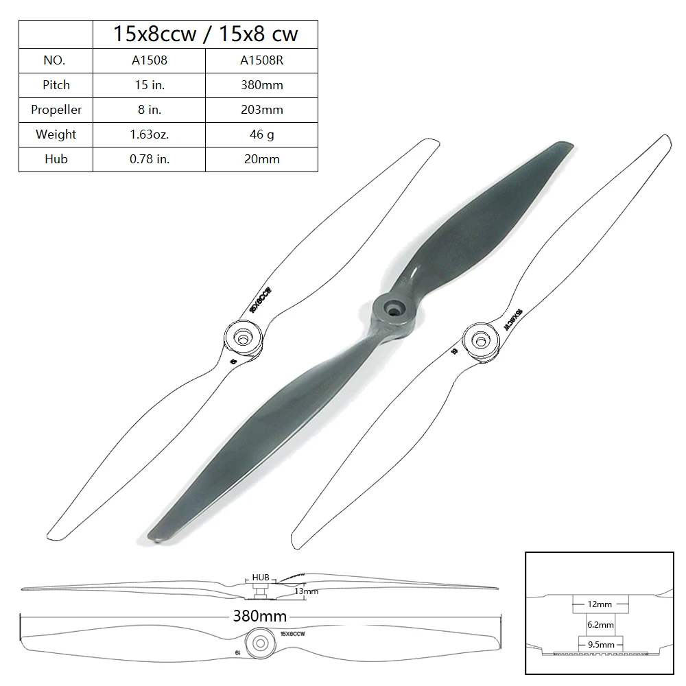 15inch 15x8 CW CCW Nylon fiberglass Direct-drive Propeller for electric power RC Airplane Quadcopter Multi-Rotor Racing Drone