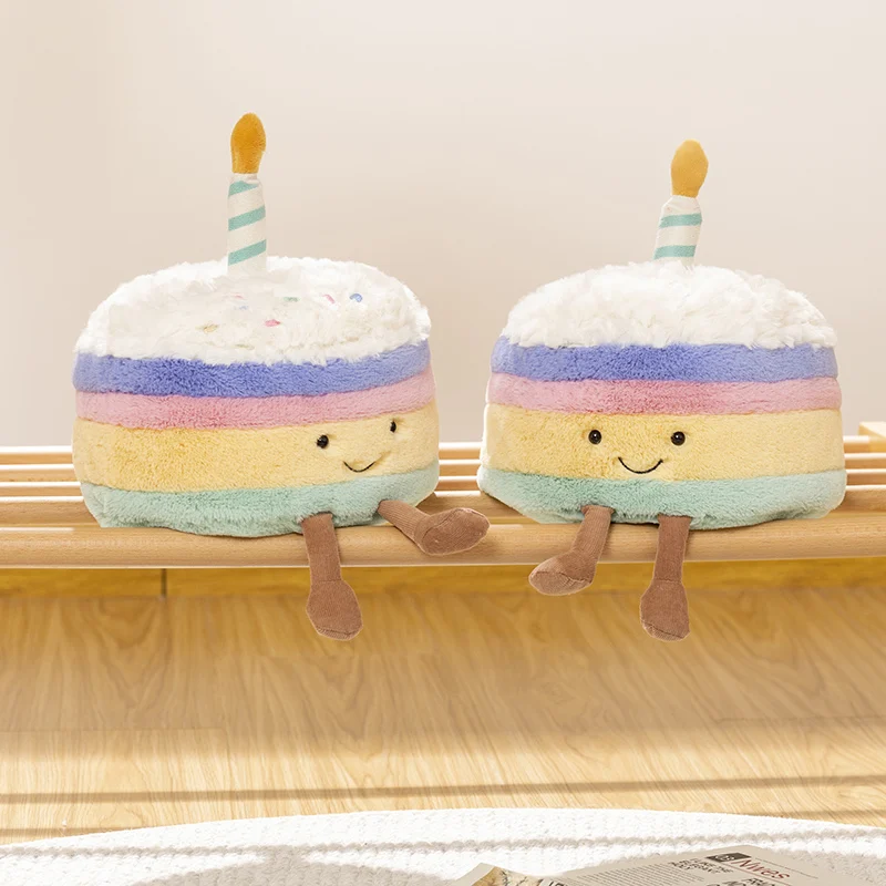 Kawaii Happy Birthday Cake peluche per bambini bambini animali di peluche divertente Soft Food peluche giocattolo per regali per bambini