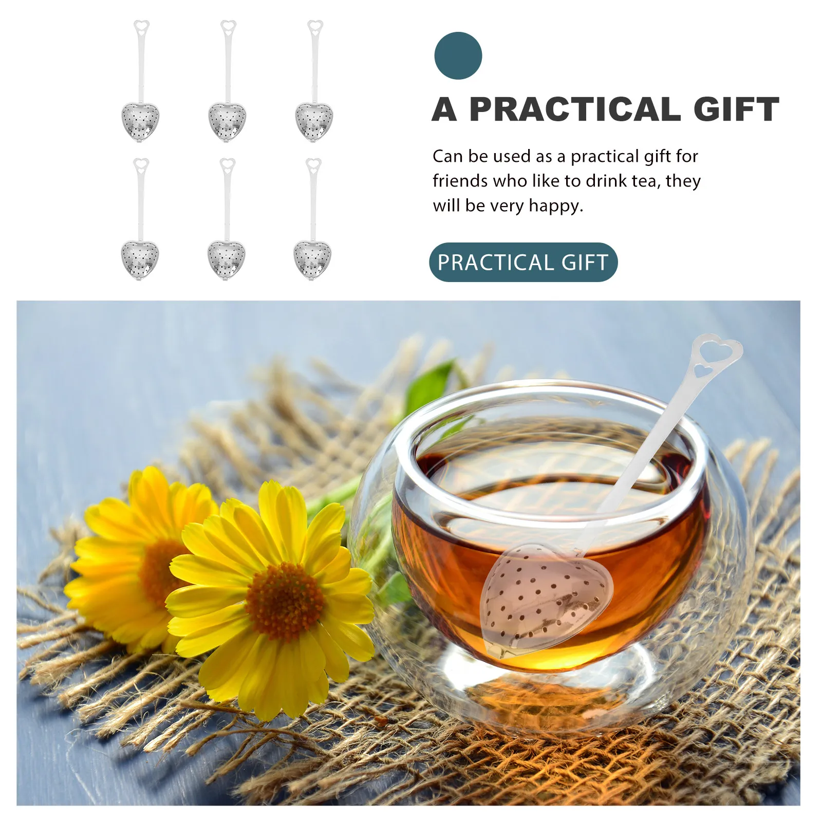 

Набор из 6 премиальных чайных фильтров-ложек из нержавеющей стали в форме сердца для травяного чая и традиционной китайской медицины, удобные в использовании