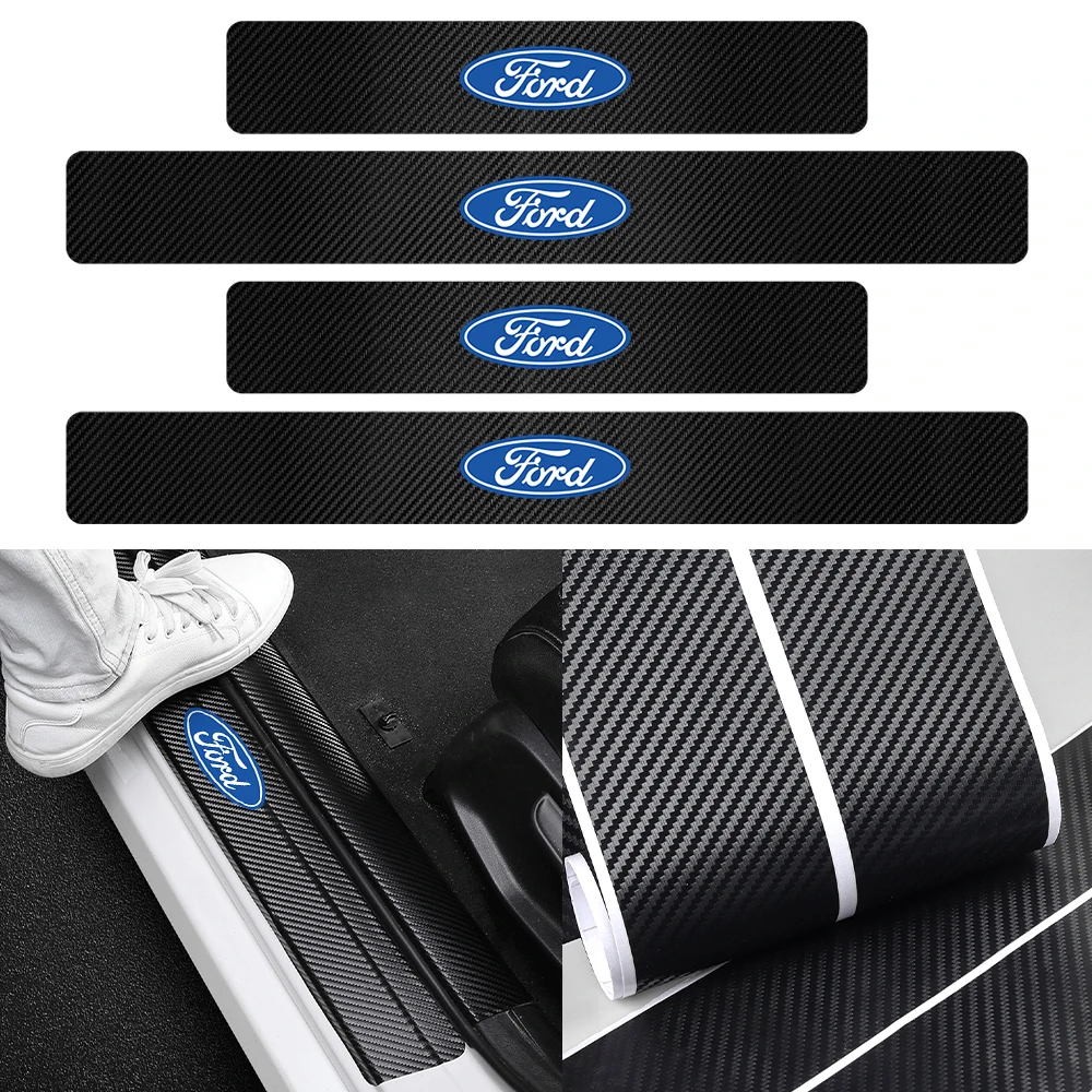4Pcs Car Door Sill Carbon Fiber Badge Protector Stickers Decoration For Ford Ranger Focus Kuga Mustang MAX Transit Mondeo mk7 8