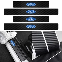 4Pcs Car Door Sill Carbon Fiber Badge Protector Stickers Decoration For Ford Ranger Focus Kuga Mustang MAX Transit Mondeo mk7 8