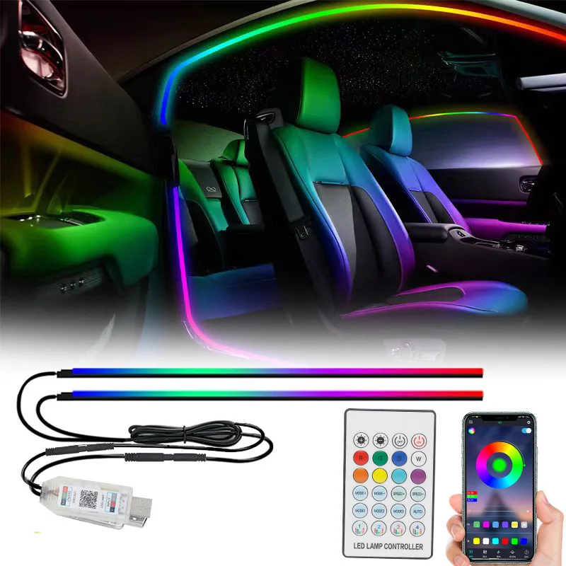 

4/2 in 1 Car Door Frame Lights Full Color Streamer Car Ambient Lights RGB 64 Color Universal LED Interior Hidden Acrylic Strips