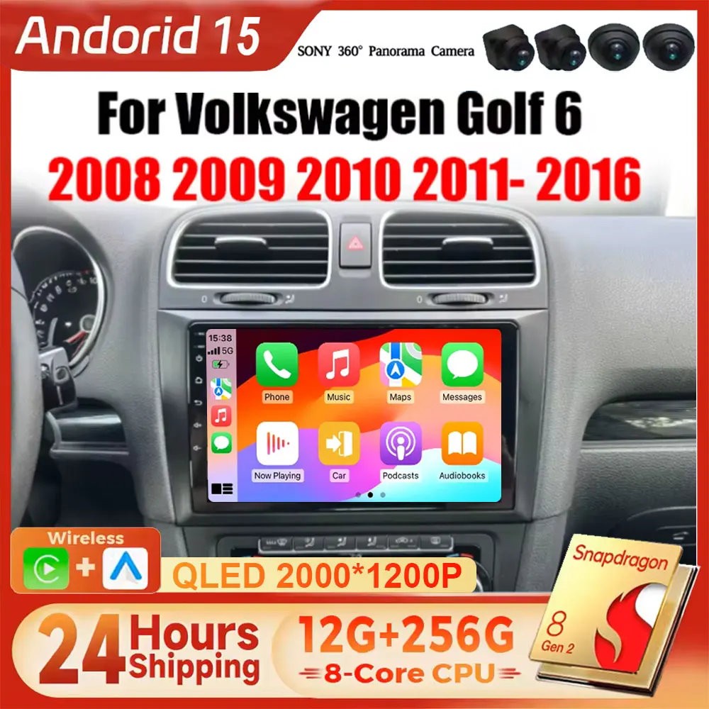 Android 16 For Volkswagen VW Golf 6 2008 - 2016 Car Radio Carplay Auto Multimedia Stereo Video Player GPS Navigation