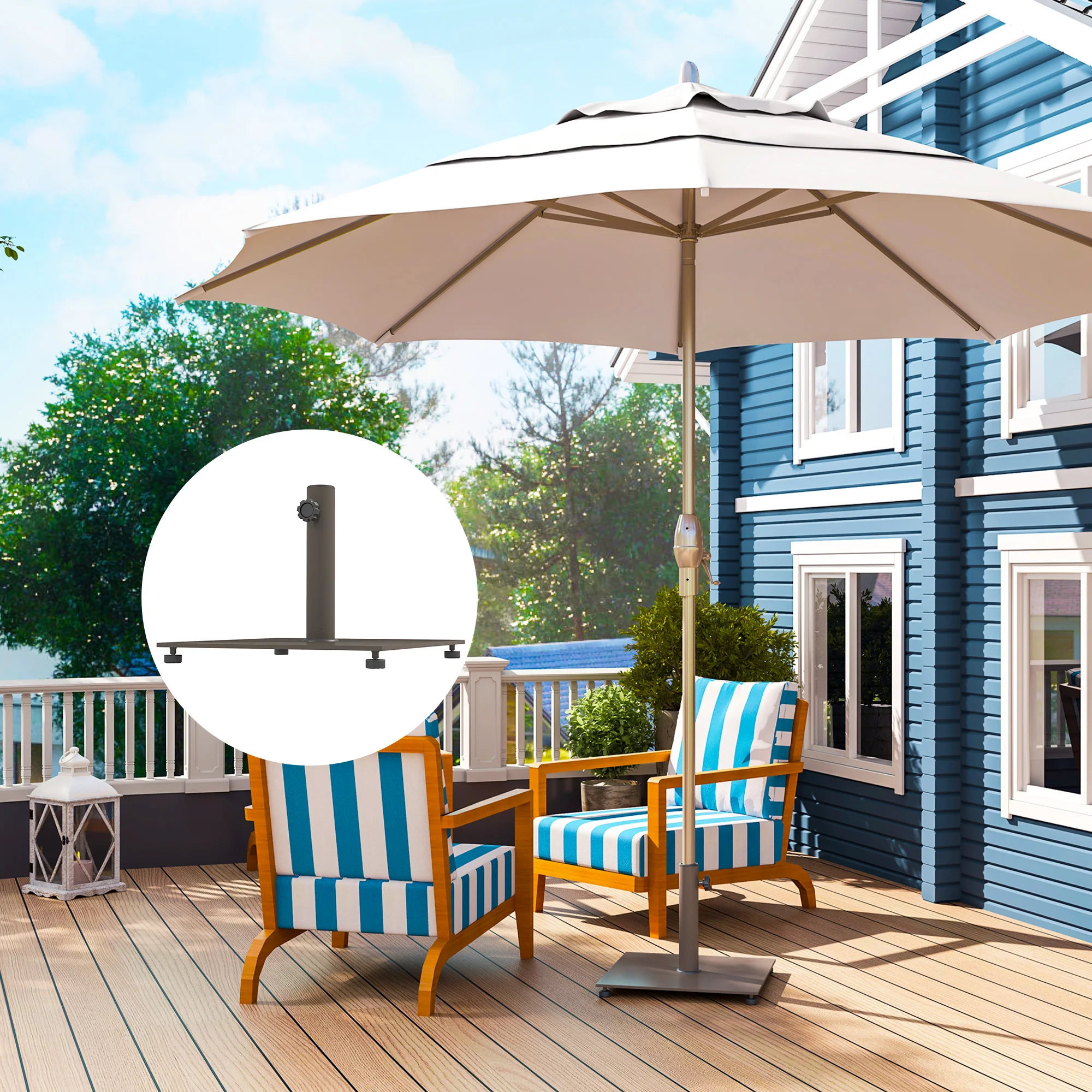 Square Patio Umbrella Base, 29 lbs Metal Stand with Adjustable Foot Pads, Fits 1.5"/1.9" Poles, Outdoor Lawn Poolside, Brown