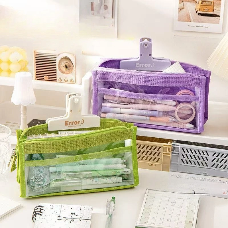 Large Capacity Transparent PVC Pencil Case Simple and High Aesthetic Pencil Case Six Layer Multifunctional Storage Bag