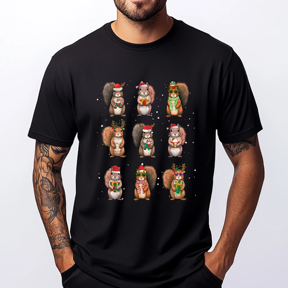 

Squirrels Christmas Lights Decor Funny Squirrel Lover Pajama Men Graphic Tees White T Shirt Men Funny