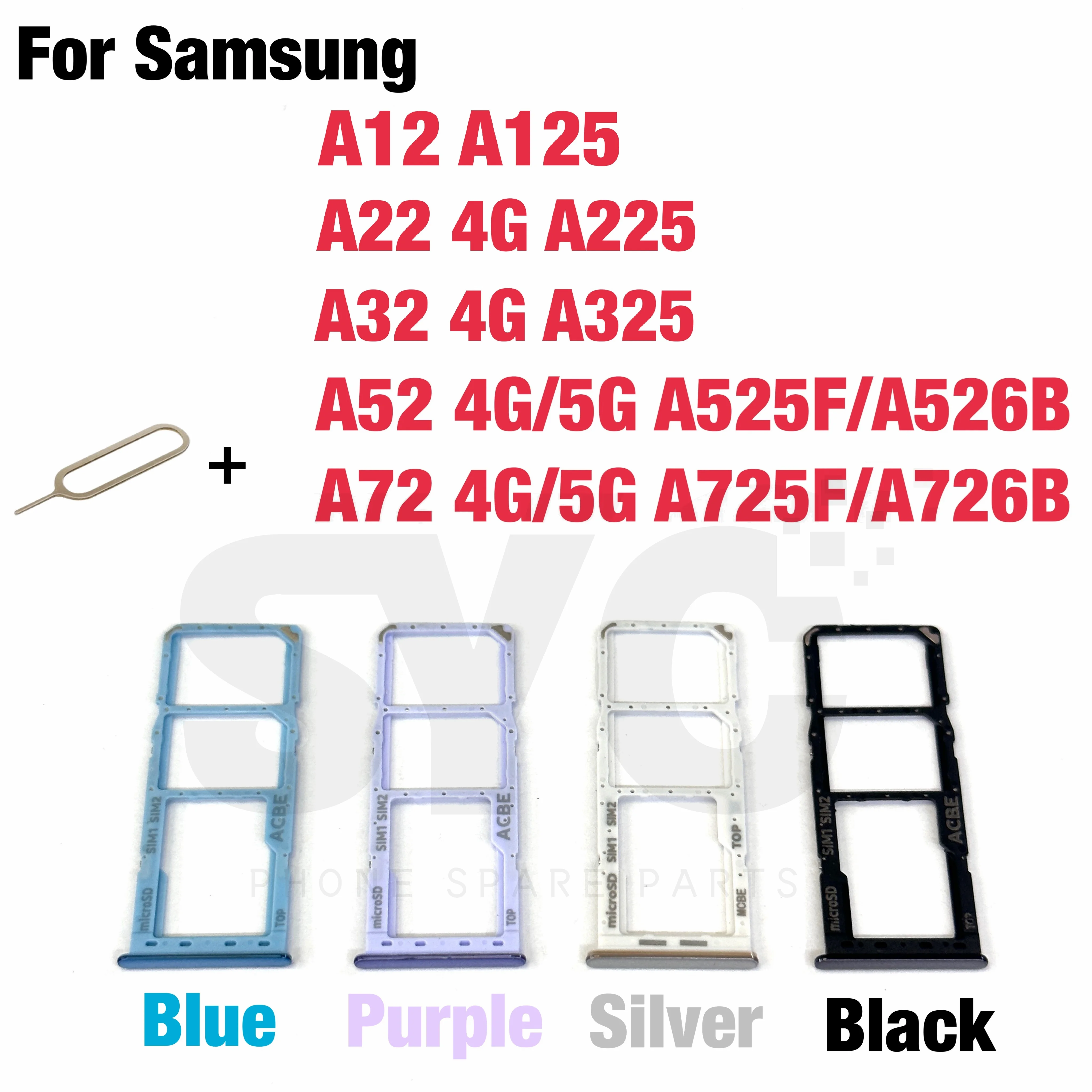 

Phone Sim SD Card Tray For Samsung Galaxy A12 A22 A32 A52 A72 4G 5G A525 A725 New SIM Adapter Chip Holder Slot Drawer Parts+Tool