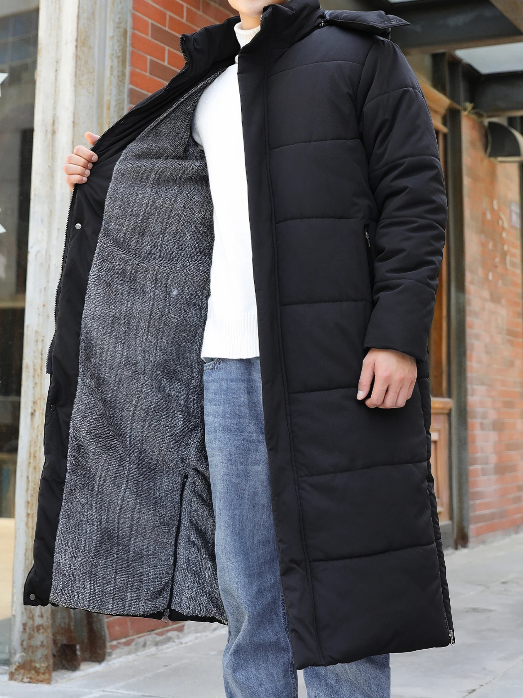 

Ultra-Long Thiened Men's Cotton Jaet Winter Warm Coat Knee-Length Detachable Hat plus Size Casual Faion Urban Sle