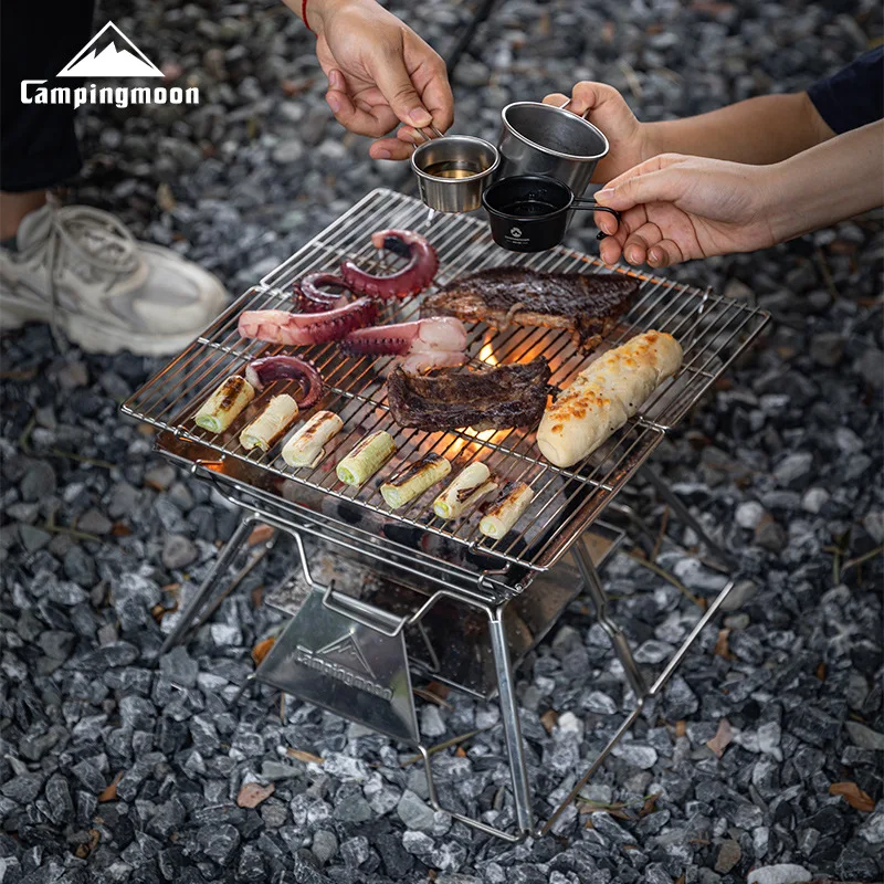 

Portable Family BBQ Grill 2-3 Person Double Use Picnic Barbecue Charcoal Stove Campingmoon MT-2