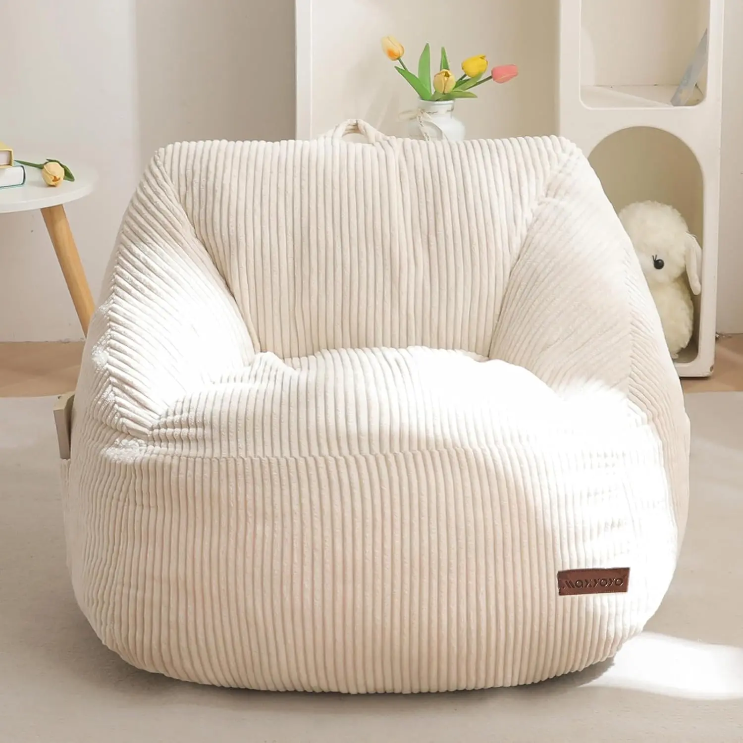 

Kids Bean Bag Chair with Handle, Comfy Toddler Sofa for Boys and Girls, Gaming Reading Relaxing Accent Chair in Beige