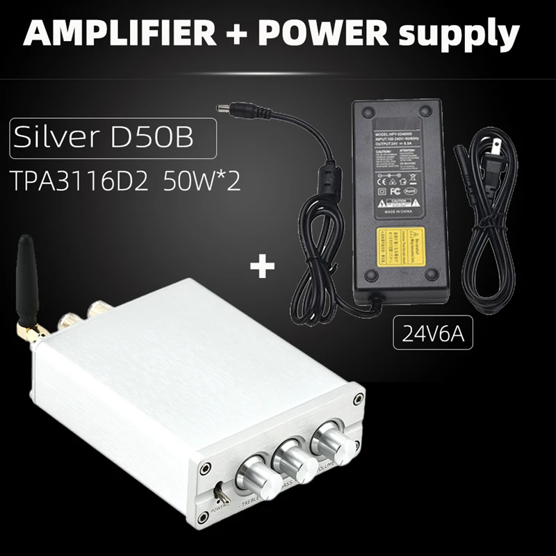 HiFi 2.0 Full Digital Audio Power Amplifier TPA3116D2 50W*2 Bluetooth 5.0 tonal treble and bass adjustment D50B