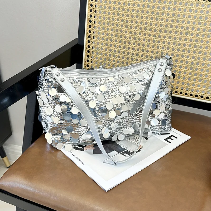 

2025 Summer New Sequin Handbag for Women Glamorous Small Square Purse Trendy Underarm Shoulder Bag Internet Famous