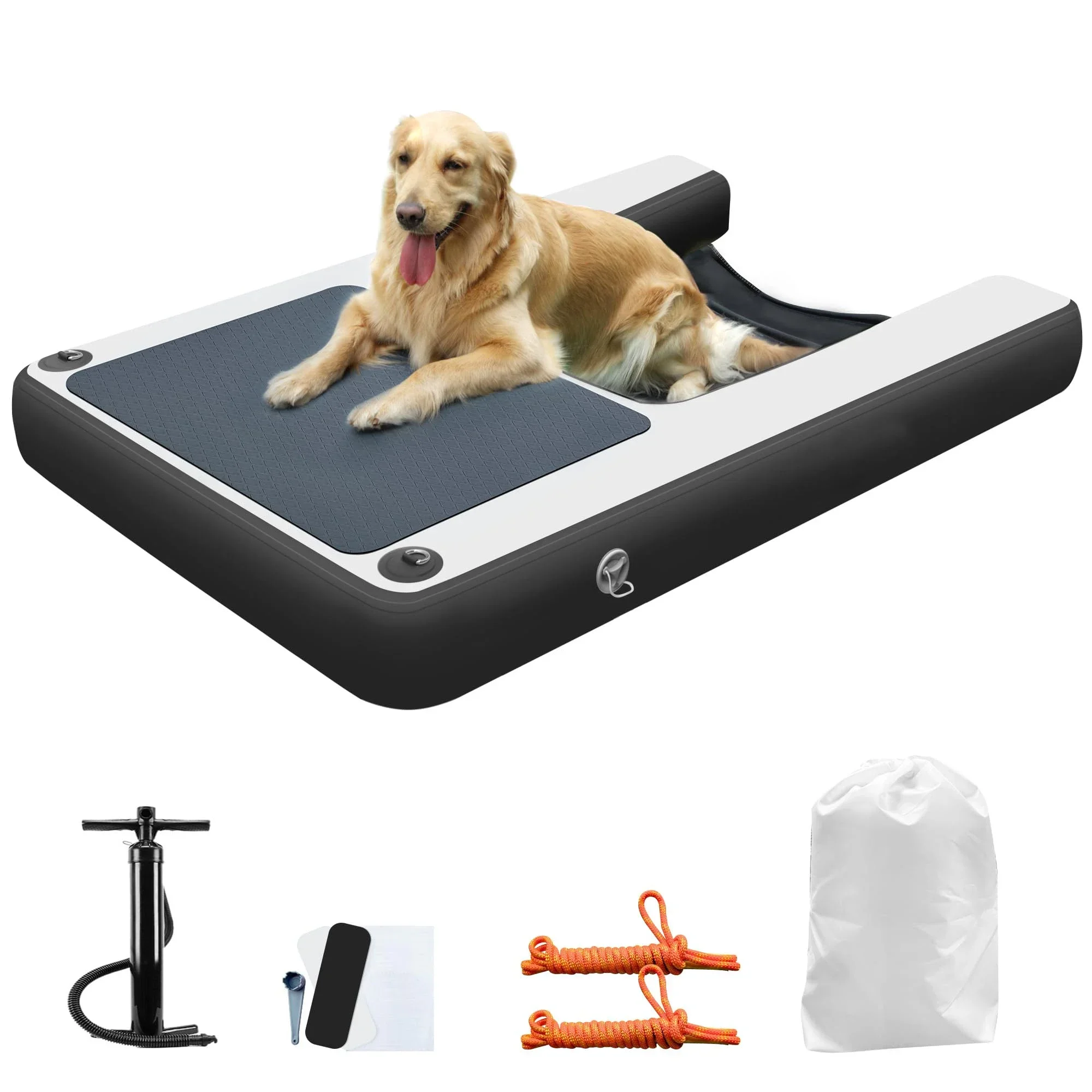 Stock Rampa galleggiante gonfiabile nera per cani di grandi dimensioni - Animali domestici che nuotano fino a 220 libbre Cani di grandi dimensioni - Scale gonfiabili per barche, muelle