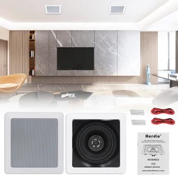 Herdio 5.25 Inch 160W Square Ceiling Speakers Flush Mount In Wall Speaker For Home Living Room Kitchen Bedroom Bathroom Office