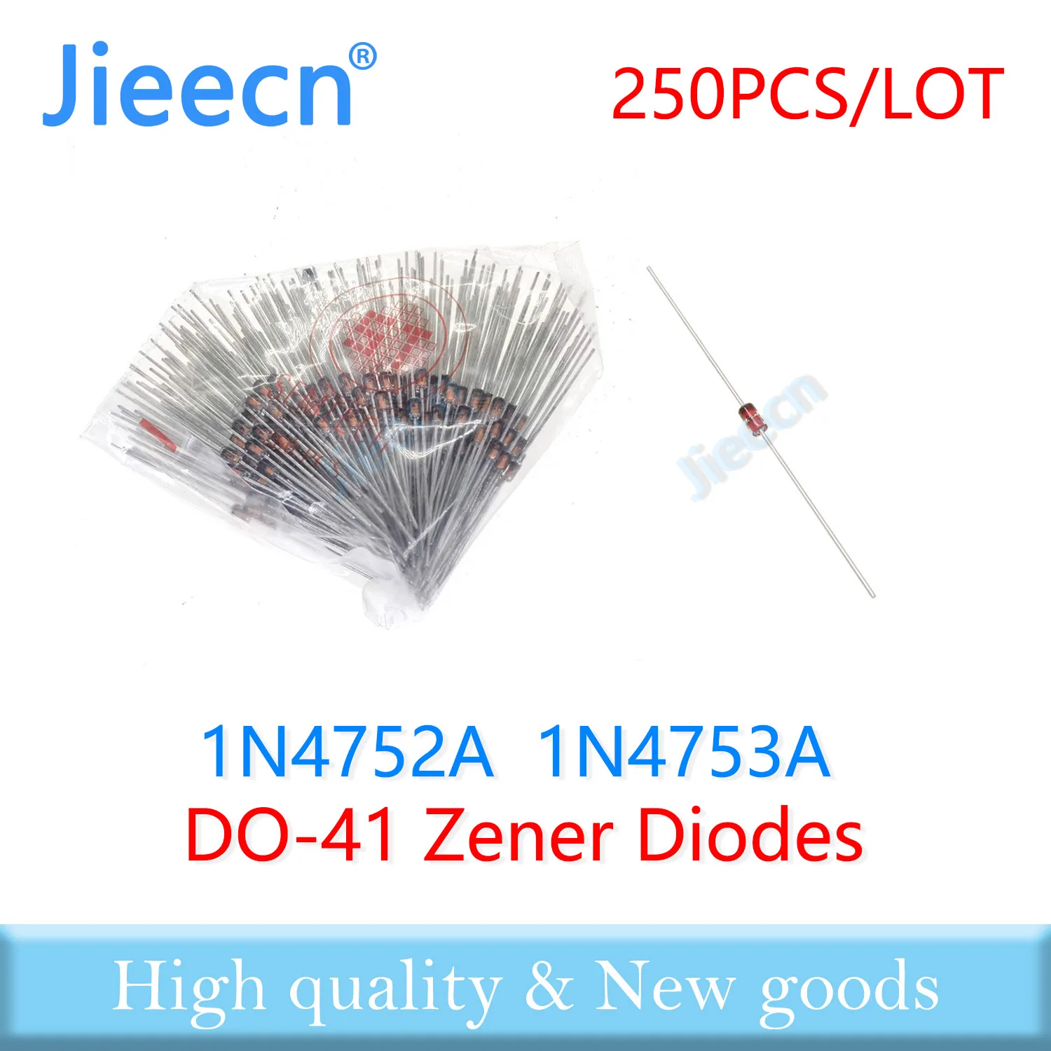 Jieecn 250PCS 1W DO41 1N4752A 33V 1N4753A 36V Silicon Planar Power Zener Diodes  High quality