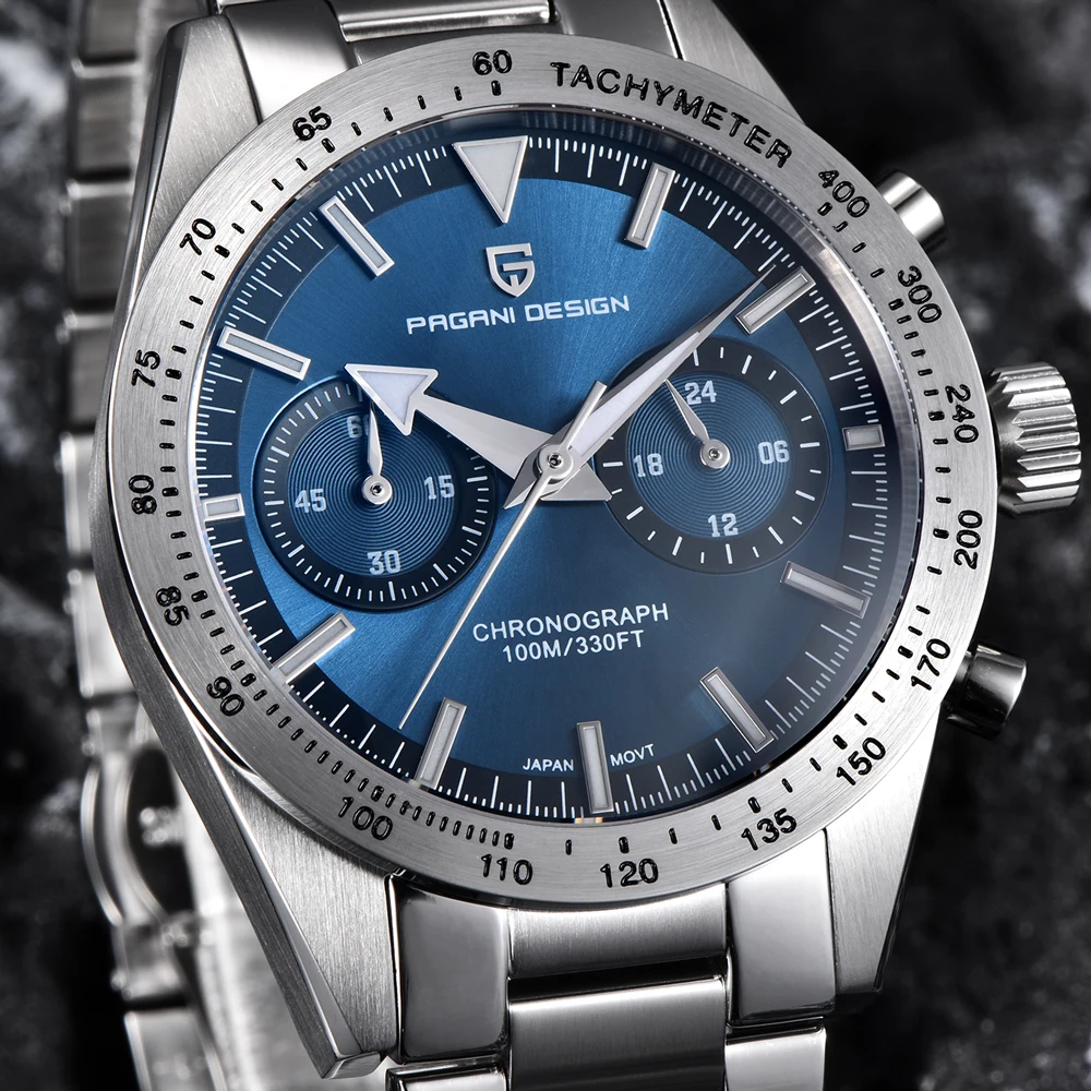 PAGANI تصميم جديد ريترو واسعة السهم القمر ساعات رجالية فاخرة ساعة كوارتز للرجال الرياضة كرونوغراف VK64 AR الياقوت الزجاج 2026