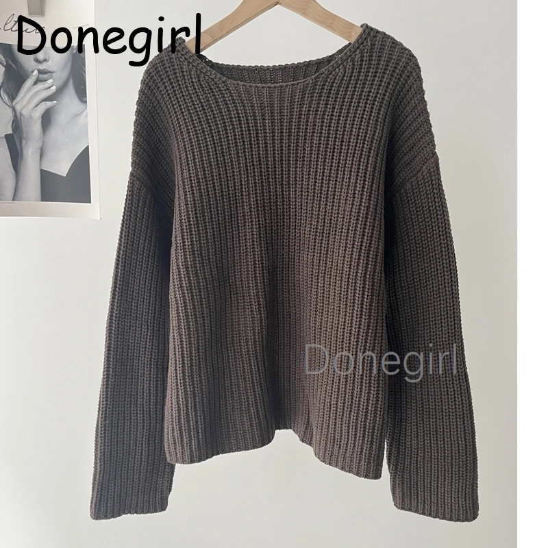 Donegirl Women Pullovers Loose Round Neck Long Sleeved Woman Knitted Sweater Female Jumpers Spring Autumn 2024