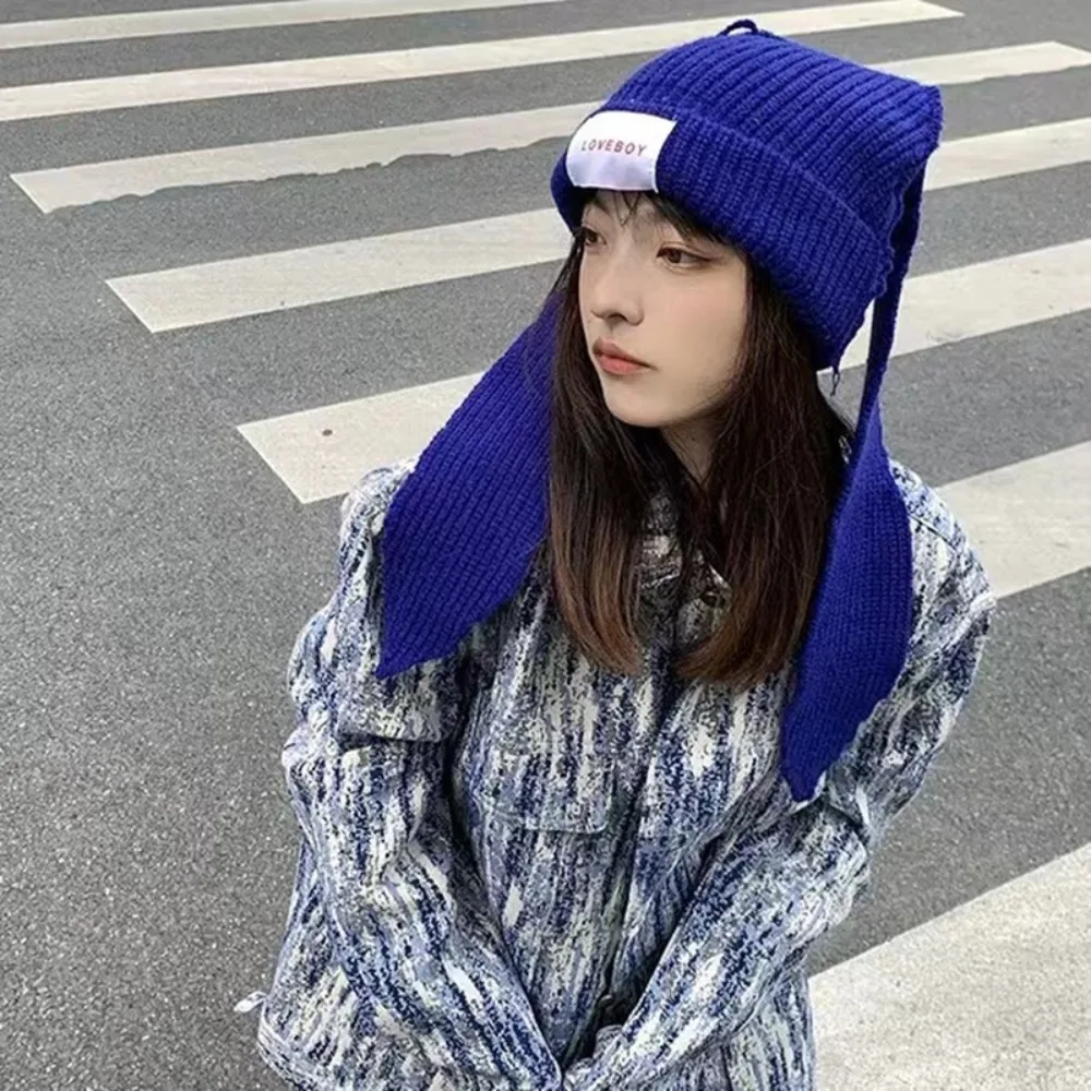 

Casual Cap Rabbit Women's Hats Crochet Knitted Skullies Beanie Cute Bunny Hat Long Ear Hat