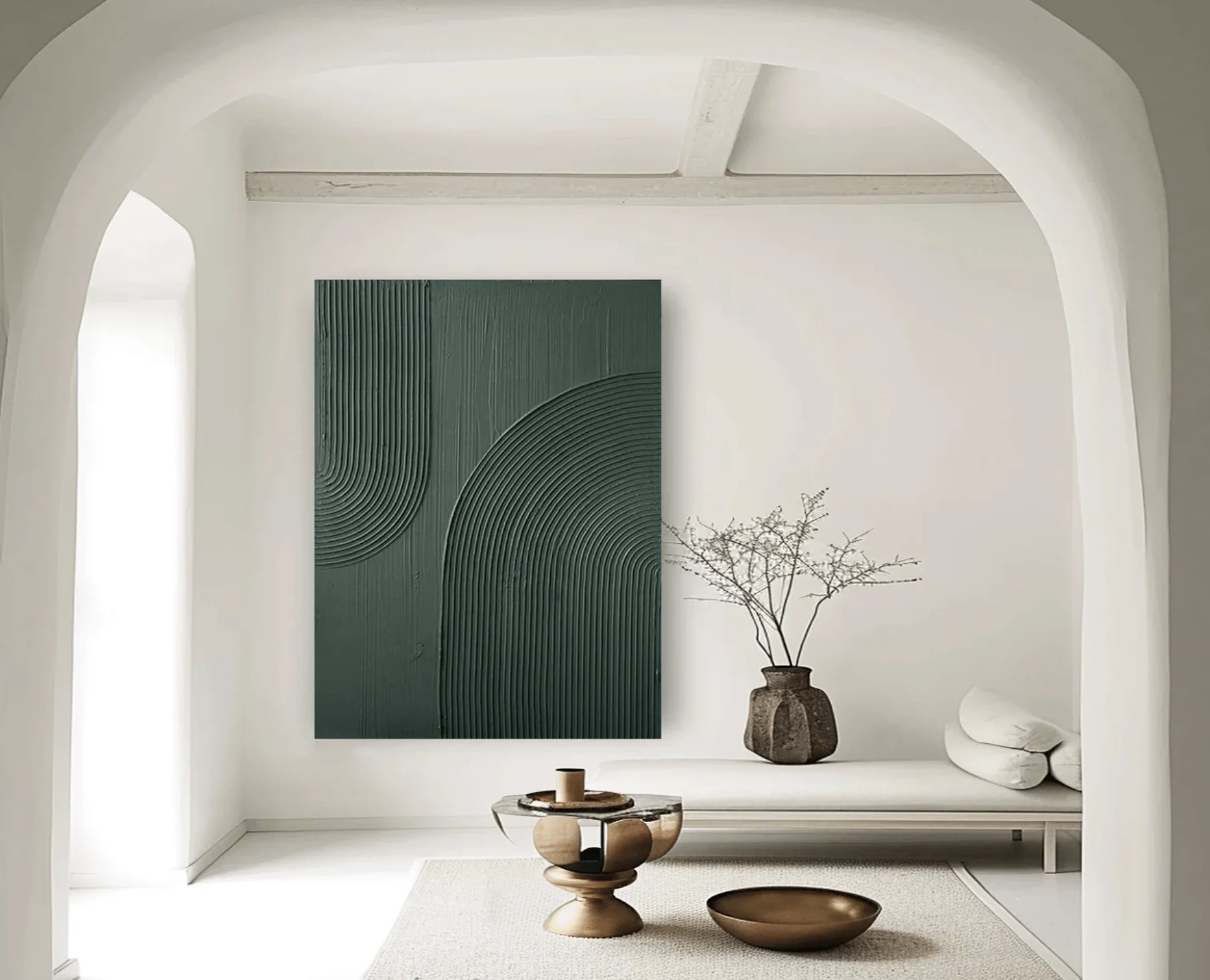Abstract Green Textured Curve Wall Art Canvas Prints, Geometric Posters, Neutral Decor for Living Room Bedroom Entryway Decor