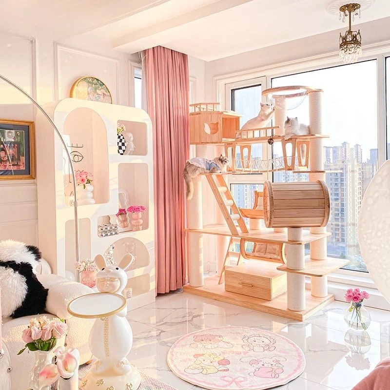 Cat climbing frame cat jumping platform solid wood large castle scratching board multi-cat cat villa