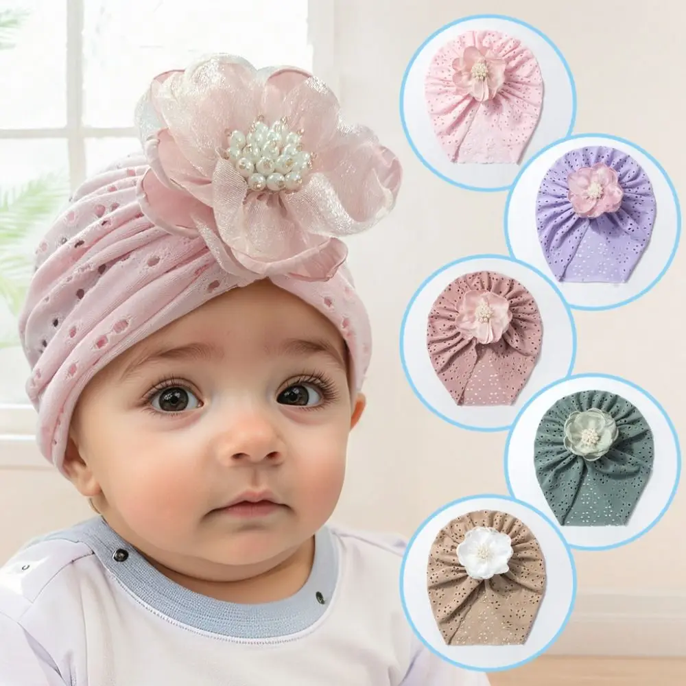 Simpatico cappello a fiore in pizzo elastico traspirante per ragazze turbante cavo per bambini berretti per neonati accessori per capelli