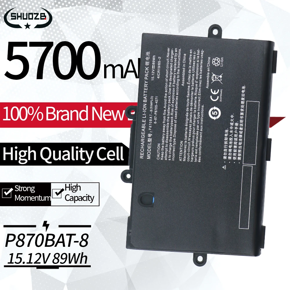 P870BAT-8 6-87-P870S-4272 Battery For CLEVO P8700S P775DM3 P870TM-G P870DM3 P870KM sager NP9870 NP9870-S SCHENKER XMG U726 U727