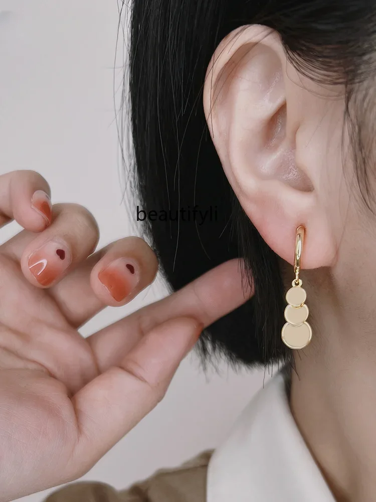 yj Simple Size Glossy round Non-Pierced One-Piece Ear Clip 925 Silver Pin Ear Studs Female Earrings