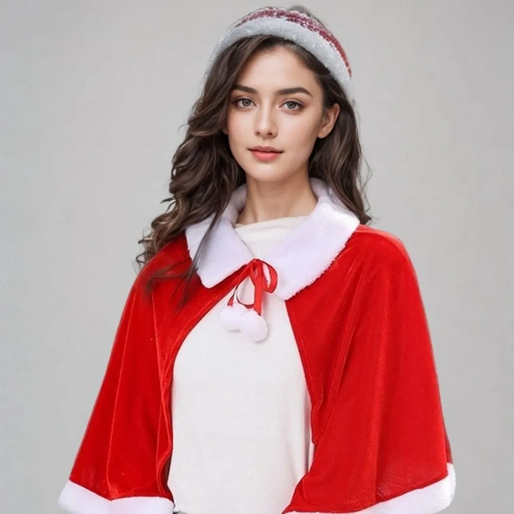 Soft Polyester Christmas Cloak Thick Warm Women Ponchos Windproof Cosplay Costume Santa Claus Costume Christmas Party Costume