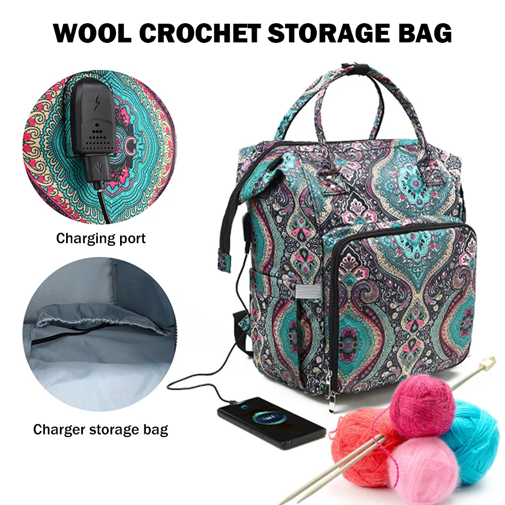 

Thread Yarn Storage Backpack Large Capacity Crochet Yarn Organizer Bag Nylon Lightweight Wear-resistant for Sewing Crochet Hooks