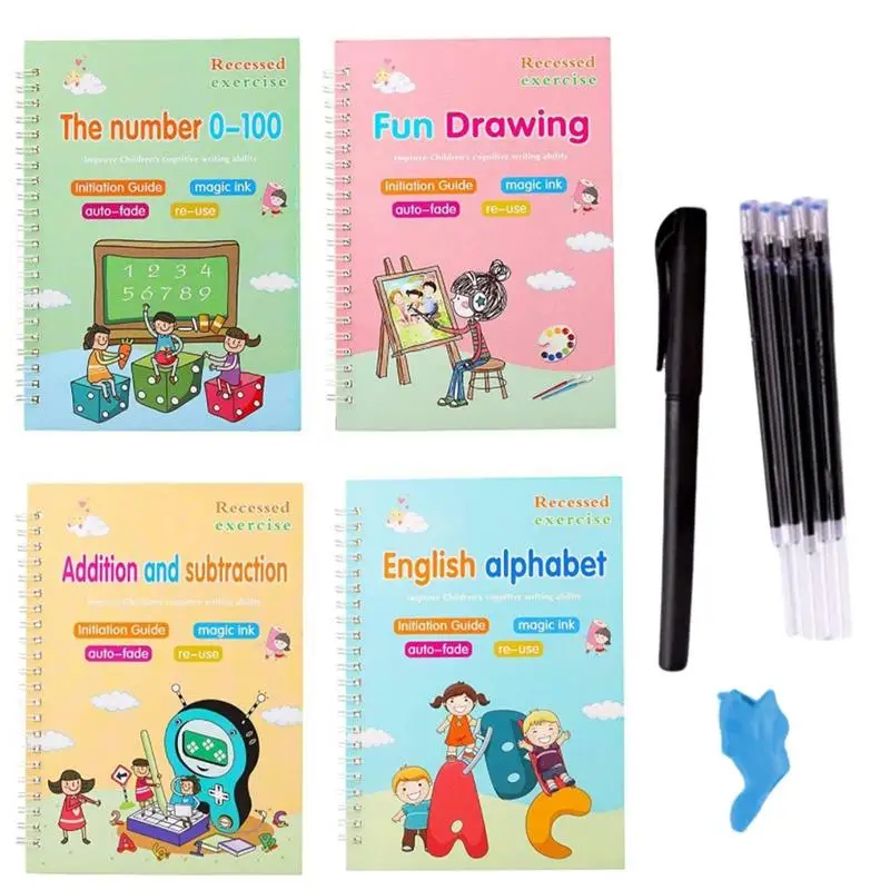 

Practice Copybook For Kids Handwriting Aid Reusable Copybook Grooves Template 4 Reusable Writing Practice Book With Pens For