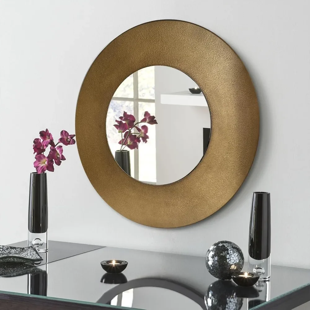 27 Inch Round Wall Vanity Mirror,Vintage Bronze Mirror Metal Frame,Anti-Rust Wall Mounted Mirror Home Decorative for Living Room