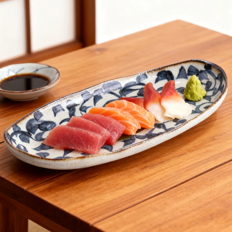 

Тарелка для икры ручной работы Cerc Fi с узором в виде попугая, японская посуда, эллиптическая, глубокая, 3 см, Diwaer Se