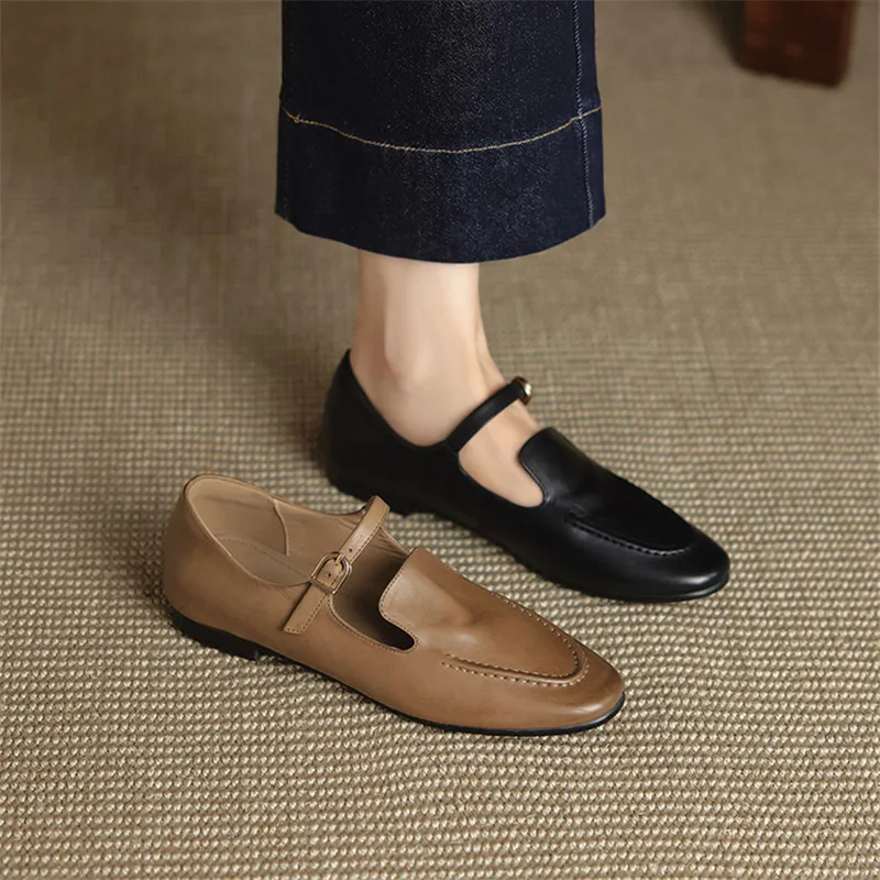 

Новые весенне-осенние женские туфли из натуральной кожи с круглым носком, женские туфли Мэри Джейн, модные женские туфли-лодочки на низком каблуке с пряжкой в стиле ретро на плоской подошве