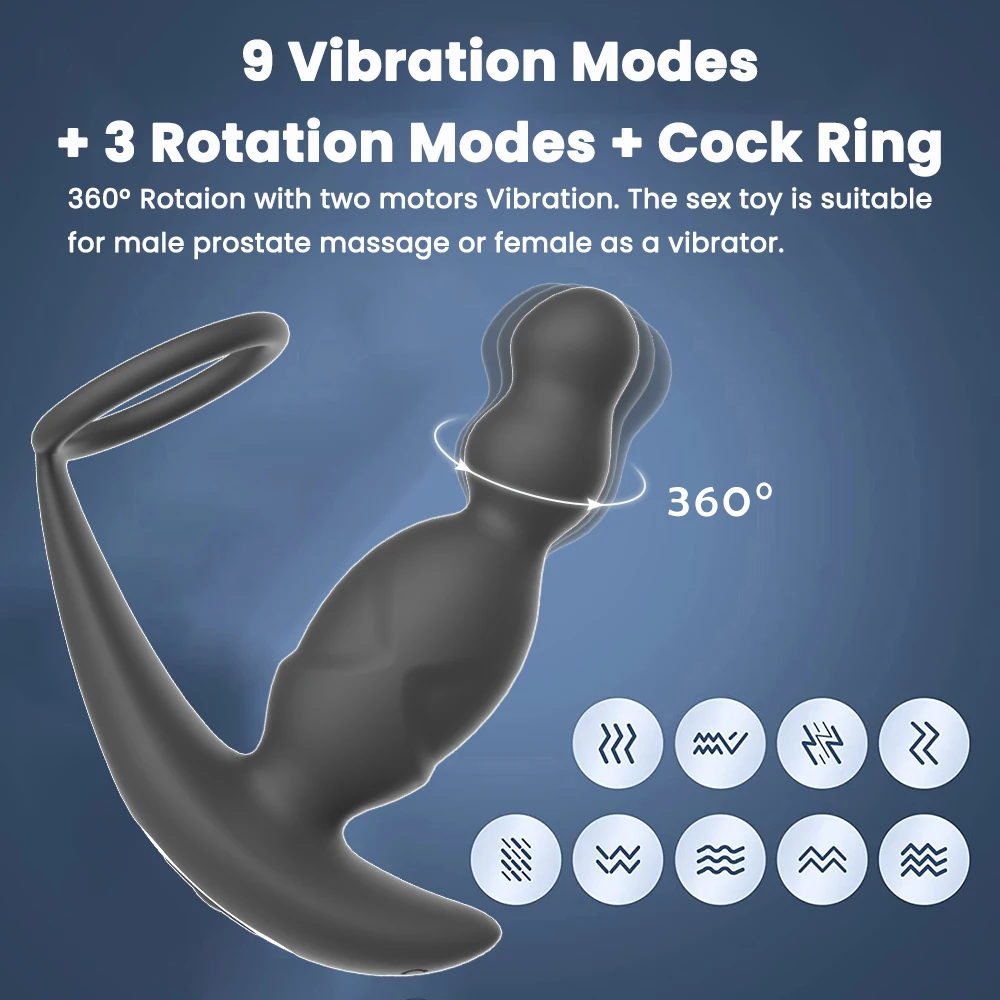 Bluetooth Male Prostate Massager Vibrator 360°Rotate Anal Plugs Penis Ring Butt Plug Vibrator APP Sex Toys for Men Masturbator