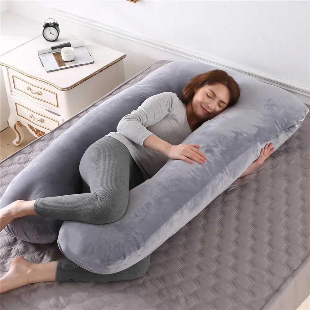Velvet Pregnancy Pillows for Sleeping U Shaped Full Body Maternity Pillow with Removable Cover Support for Back Legs Bells HIPS