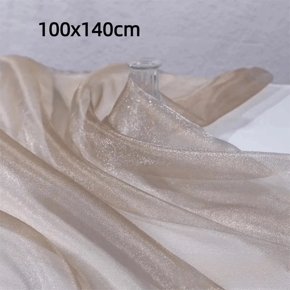 100*140cm Glitter Organza Fabric Soft Handmade Tulle Fabric Shiny DIY Materials Fluorescent Organza Fabrics Stage Wedding Decor