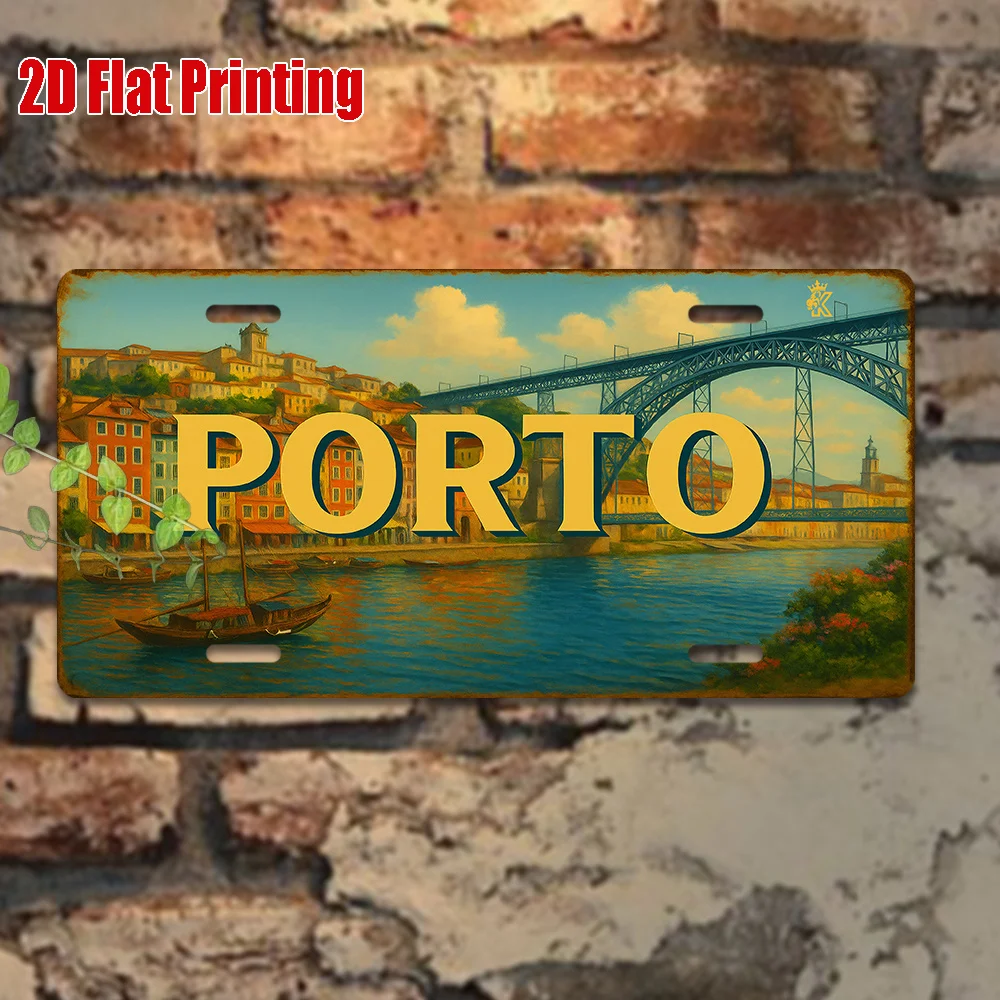 Portaplacas y marco, plano 2D - 1 pieza, letrero metálico vintage | Impresión Plana 2D, Letrero de Aluminio PORTO