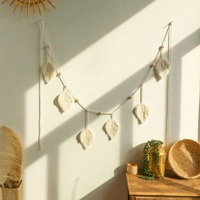 1 stücke Böhmen Stil Baumwolle Faden Gewebt Blatt Quaste Hängende Dekoration Einfache Hause Wohnzimmer Schlafzimmer Wand Dekoration