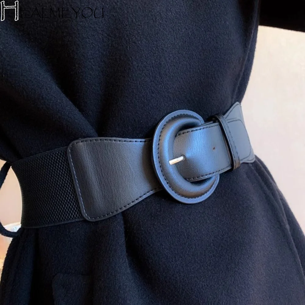 

Fashion Leather Elastic Cummerbunds Solid Color Elastic Corset Belt Waistband Slimming Wide Waist Corset Girl