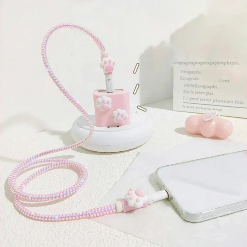 Bobinador de Cable Kawaii, adaptador de cargador USB, cubierta protectora, fijador de línea, envoltura de Cable, Protector de línea de datos,