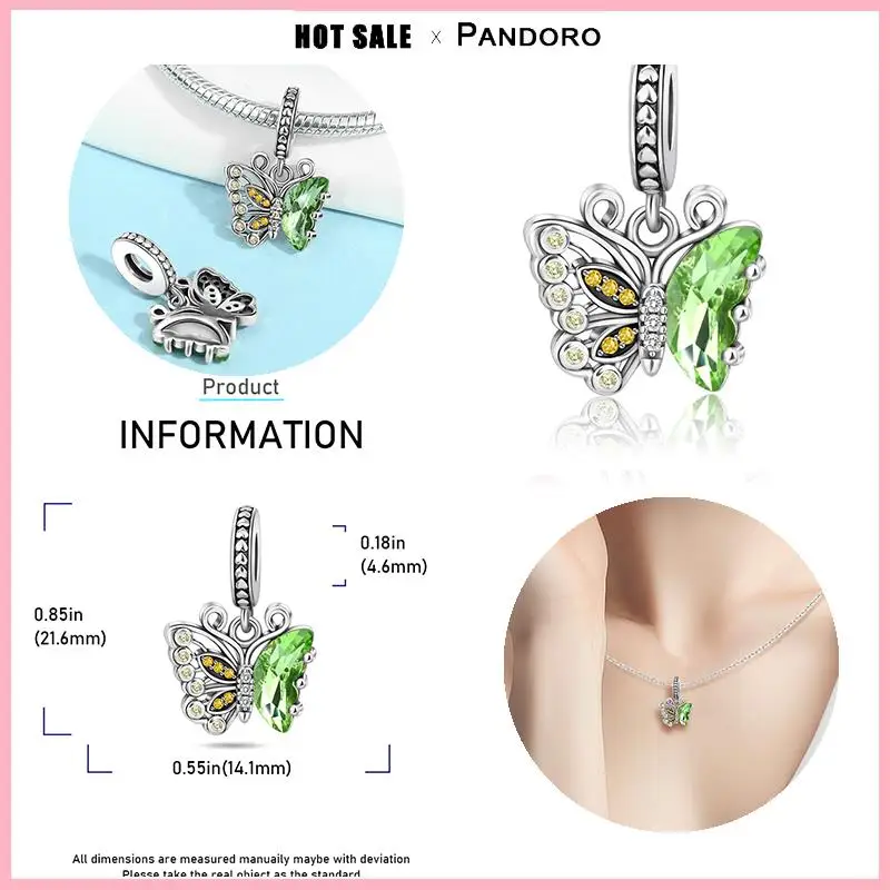 Gelang asli Fit Pandora 925 liontin hewan kupu-kupu berlian perak perhiasan Prata Diy seri hewan dan kucing