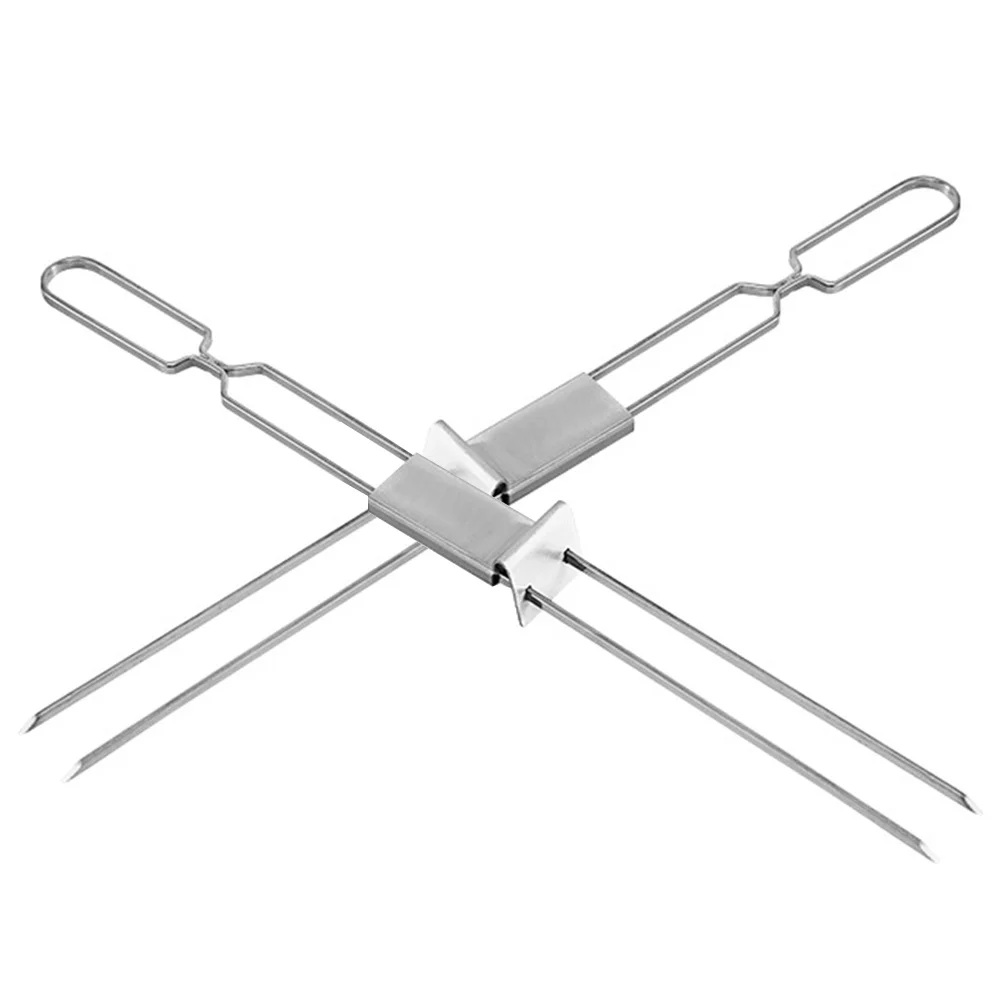 

2pcs Reusable Stainless Steel Bbq Skewers Portable Roasting Sticks For Vegetables Fruits Meat Grilling Camping Outdoor Barbecue